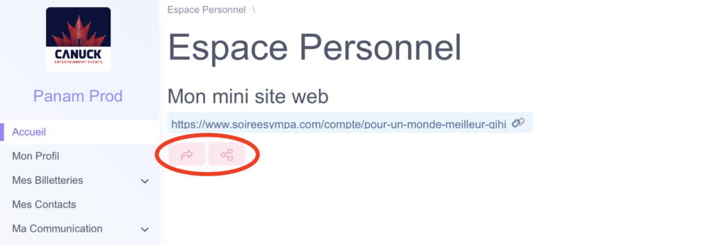 partage page accueil évènements