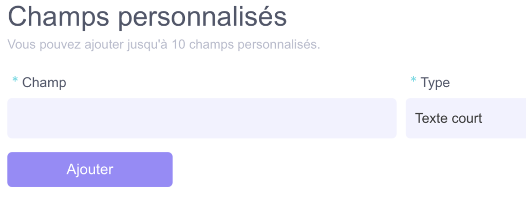 champ personnalisés billetterie