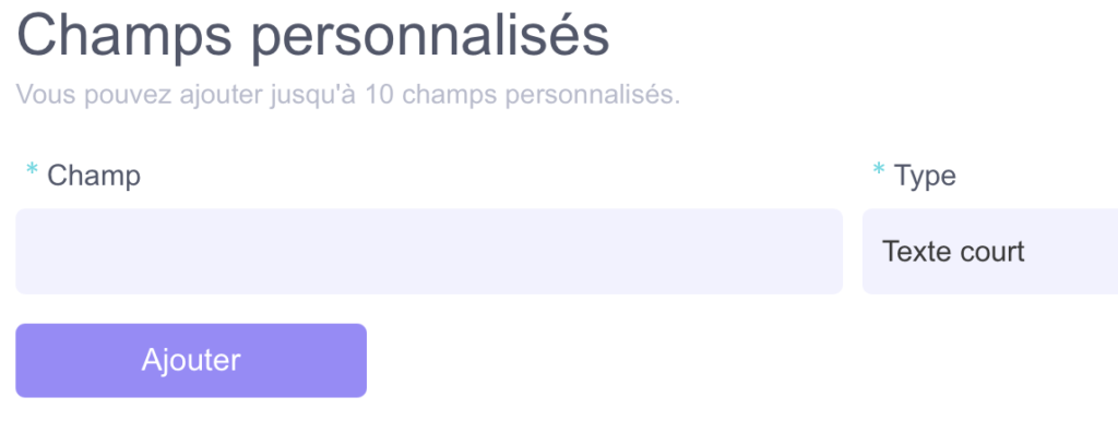 champ personnalisés billetterie 