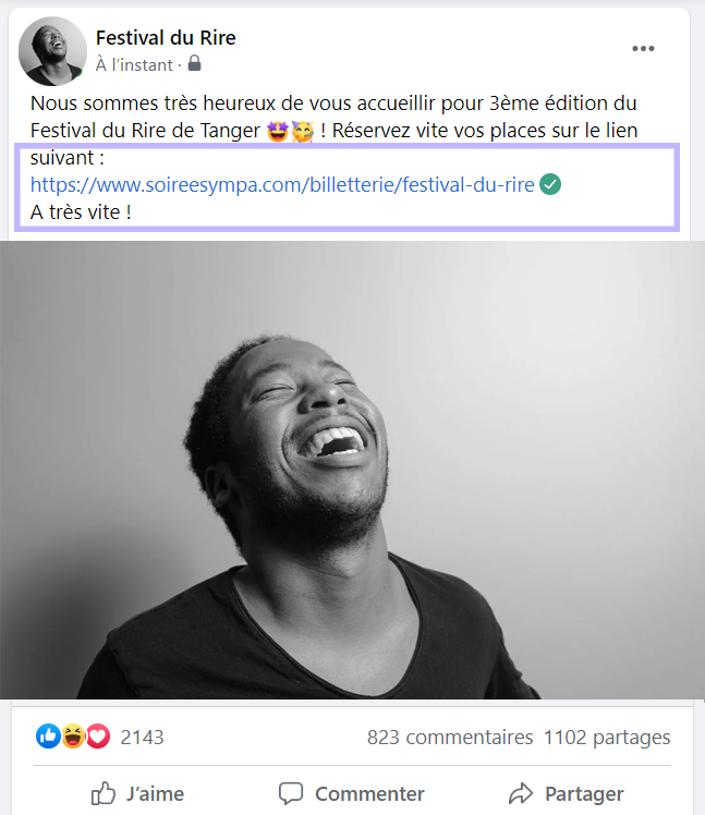 Publication de sa billetterie sur les réseaux sociaux